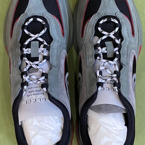GUCCI RUN GG Interlocking G Suede Logo Sneakers | Grey /Red | Gucci 12 / US 12.5 main image 6